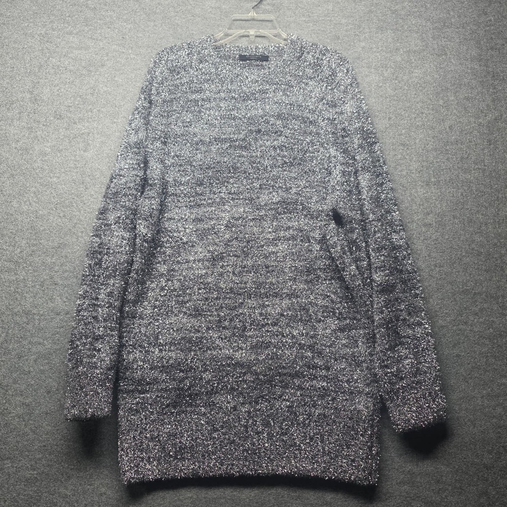 ALISSAINTS Merium Women's Metallic Knit Long Cardigan Sweater Gray Medium
